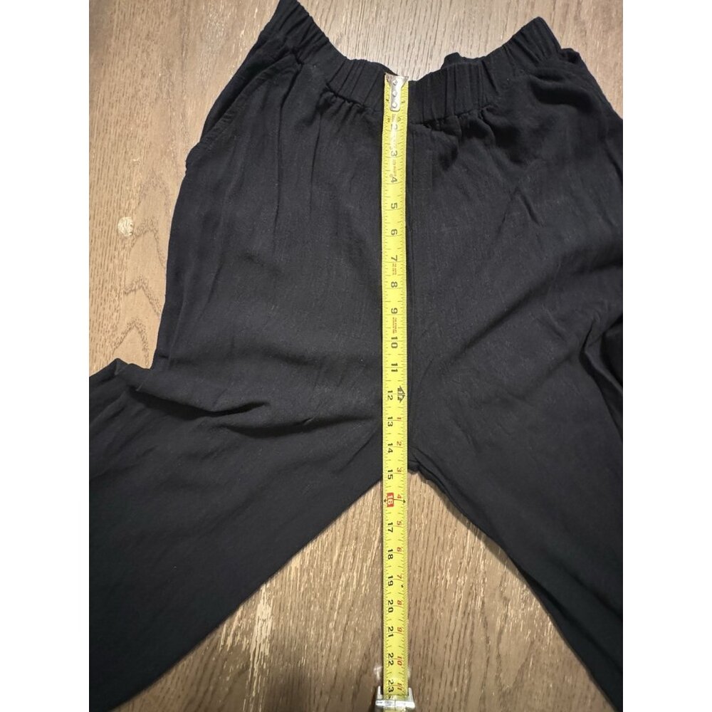 Rachel Pally Crop Palazzo Linen Pull On Elastic Waist Large Black Pockets Boho - Picture 5 of 11